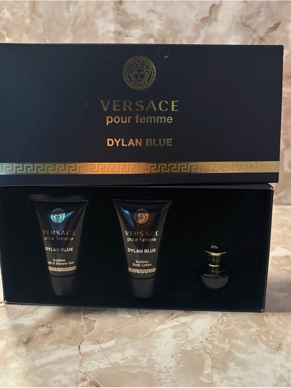 Versace Dylan Blue Women's Suncare Gift Set - Black & Gold